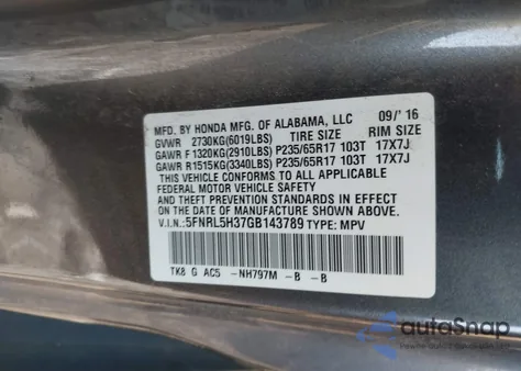 2016 Honda Odyssey Se from USA, damaged, VIN 5FNRL5H37GB143789